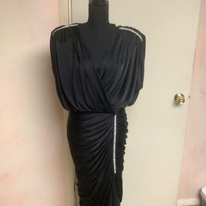 Size large vintage dress black with rhinestone details on hip and shoulder
